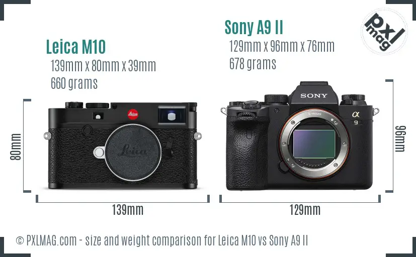 Leica M10 vs Sony A9 II size comparison