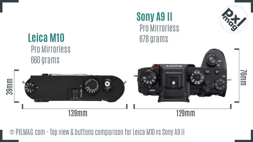 Leica M10 vs Sony A9 II top view buttons comparison