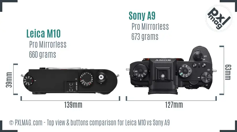 Leica M10 vs Sony A9 top view buttons comparison