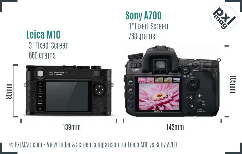 Leica M10 vs Sony A700 Screen and Viewfinder comparison