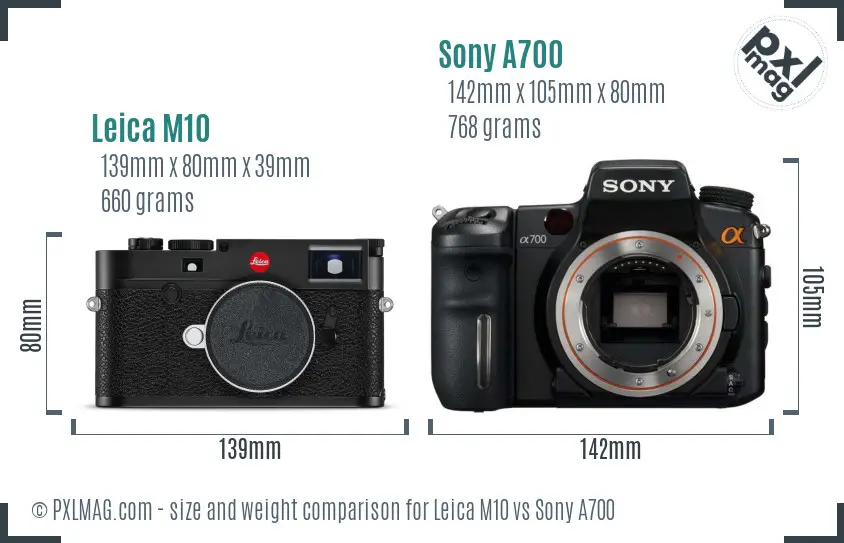 Leica M10 vs Sony A700 size comparison
