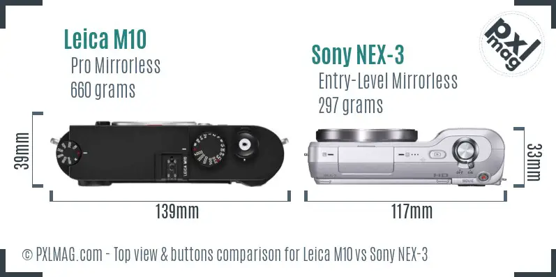 Leica M10 vs Sony NEX-3 top view buttons comparison