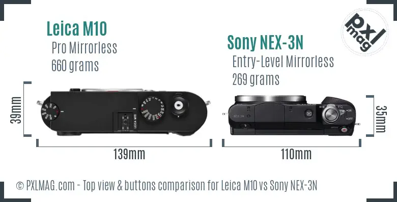 Leica M10 vs Sony NEX-3N top view buttons comparison