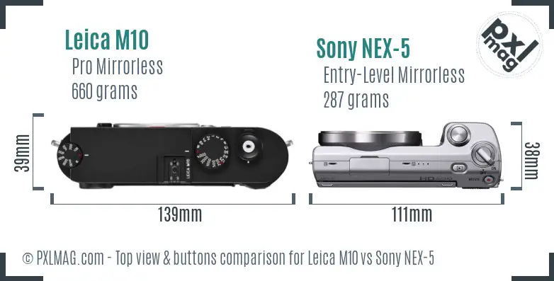 Leica M10 vs Sony NEX-5 top view buttons comparison Leica M10 vs Sony NEX-5 top view buttons comparison