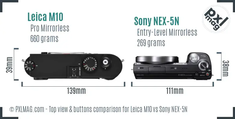 Leica M10 vs Sony NEX-5N top view buttons comparison