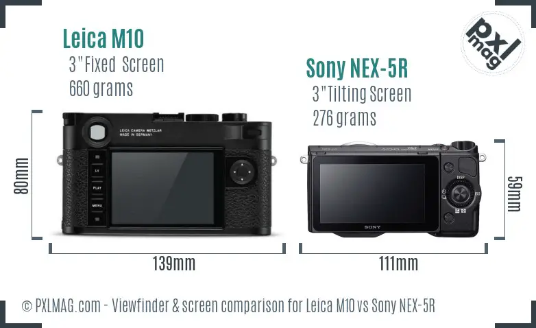 Leica M10 vs Sony NEX-5R Screen and Viewfinder comparison