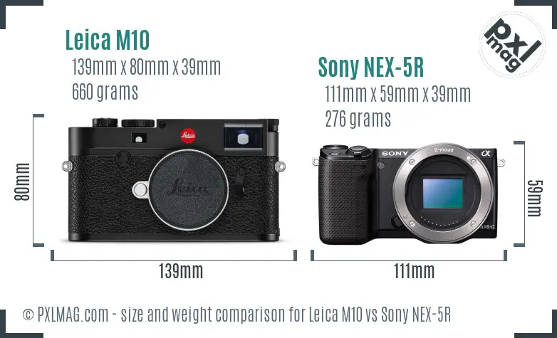 Leica M10 vs Sony NEX-5R size comparison