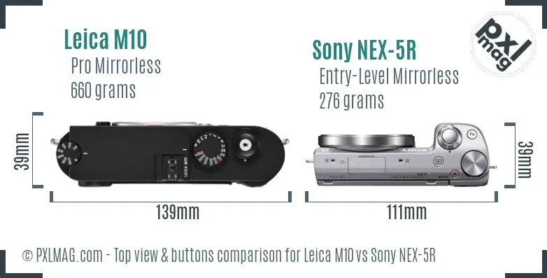 Leica M10 vs Sony NEX-5R top view buttons comparison