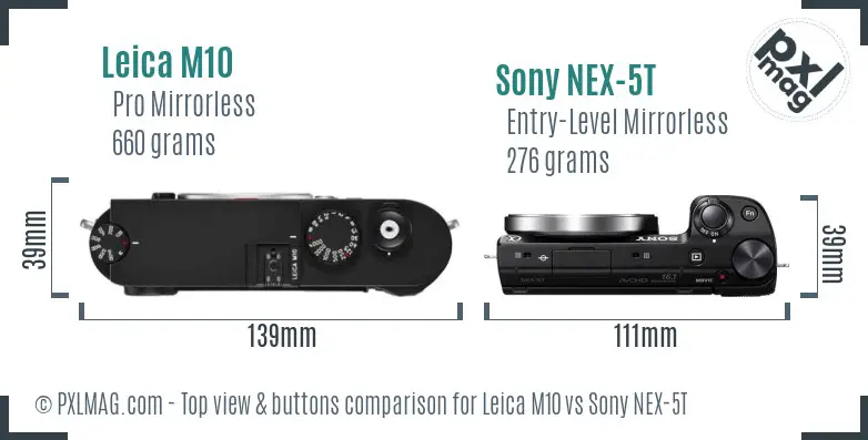 Leica M10 vs Sony NEX-5T top view buttons comparison