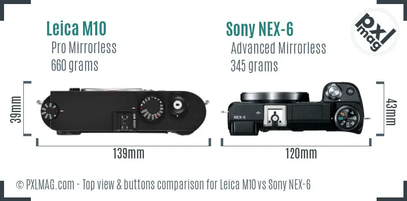 Leica M10 vs Sony NEX-6 top view buttons comparison