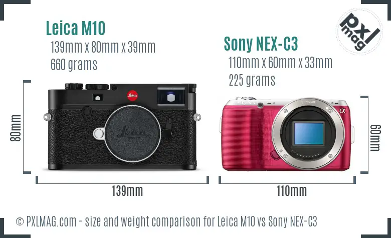 Leica M10 vs Sony NEX-C3 size comparison
