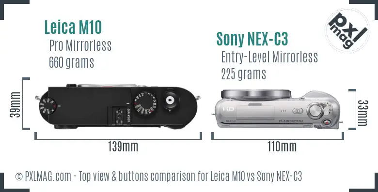 Leica M10 vs Sony NEX-C3 top view buttons comparison