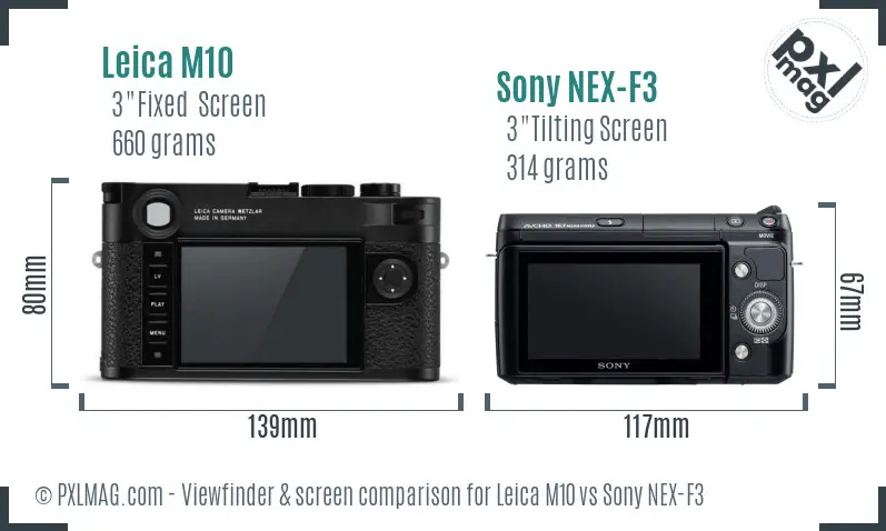 Leica M10 vs Sony NEX-F3 Screen and Viewfinder comparison