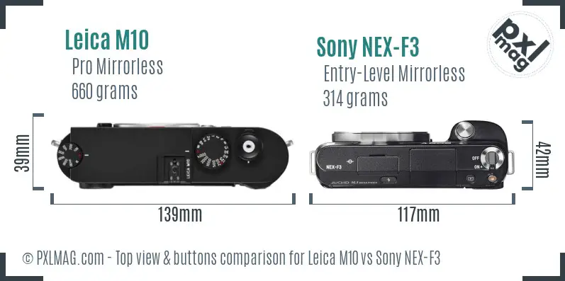 Leica M10 vs Sony NEX-F3 top view buttons comparison