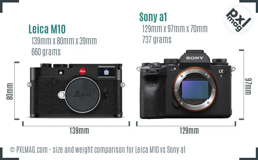 Leica M10 vs Sony a1 size comparison