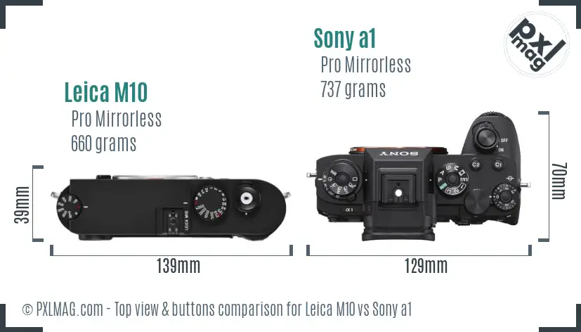 Leica M10 vs Sony a1 top view buttons comparison