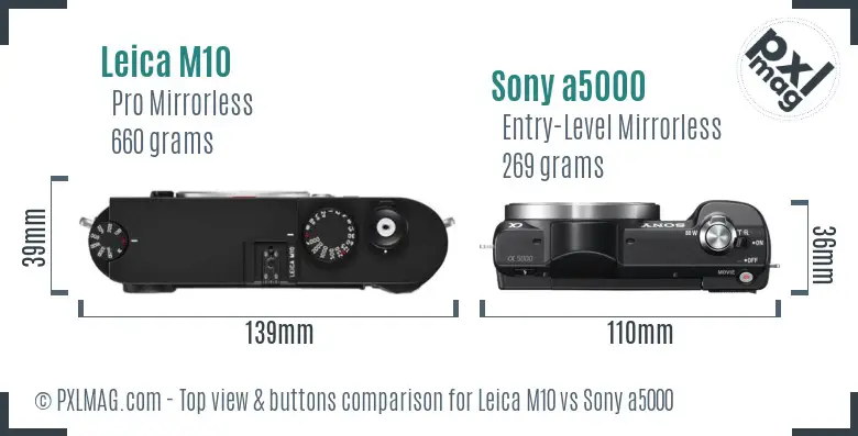 Leica M10 vs Sony a5000 top view buttons comparison