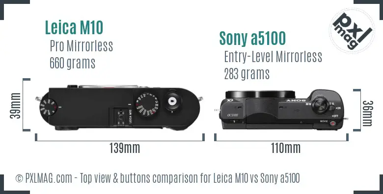 Leica M10 vs Sony a5100 top view buttons comparison