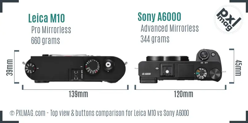 Leica M10 vs Sony A6000 top view buttons comparison