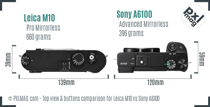 Leica M10 vs Sony A6100 top view buttons comparison