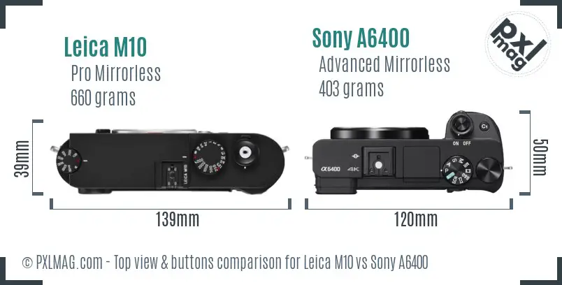 Leica M10 vs Sony A6400 top view buttons comparison