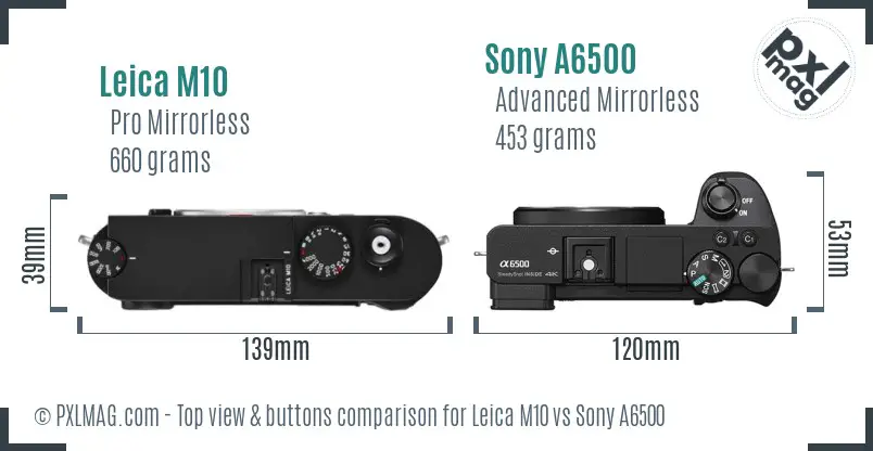 Leica M10 vs Sony A6500 top view buttons comparison