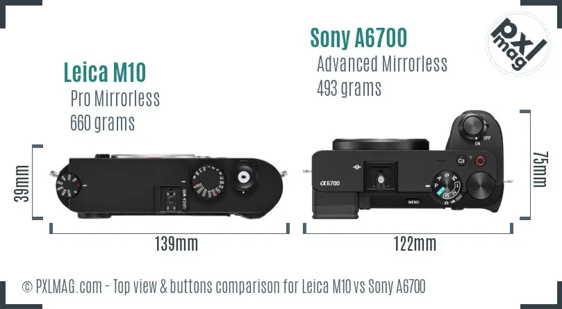 Leica M10 vs Sony A6700 top view buttons comparison