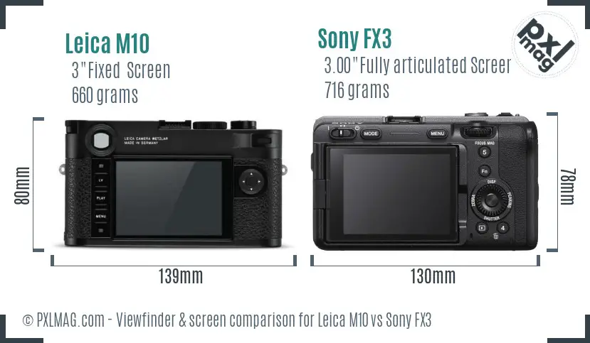 Leica M10 vs Sony FX3 Screen and Viewfinder comparison