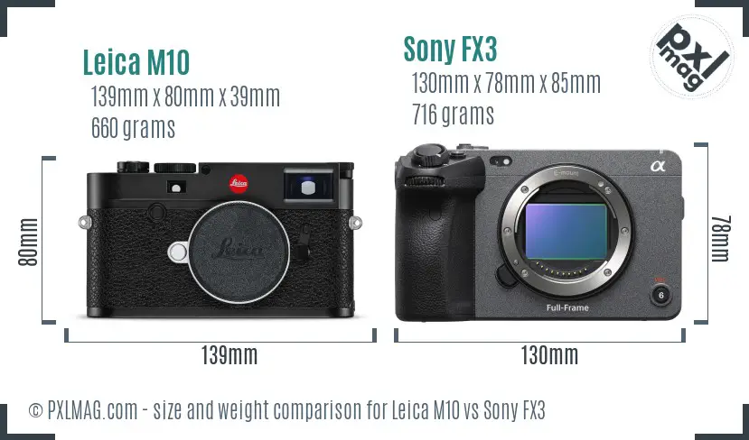 Leica M10 vs Sony FX3 size comparison