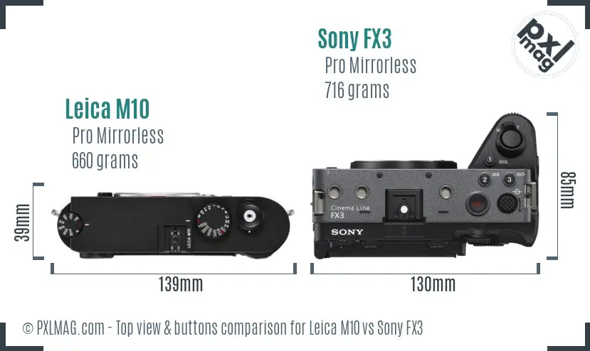 Leica M10 vs Sony FX3 top view buttons comparison