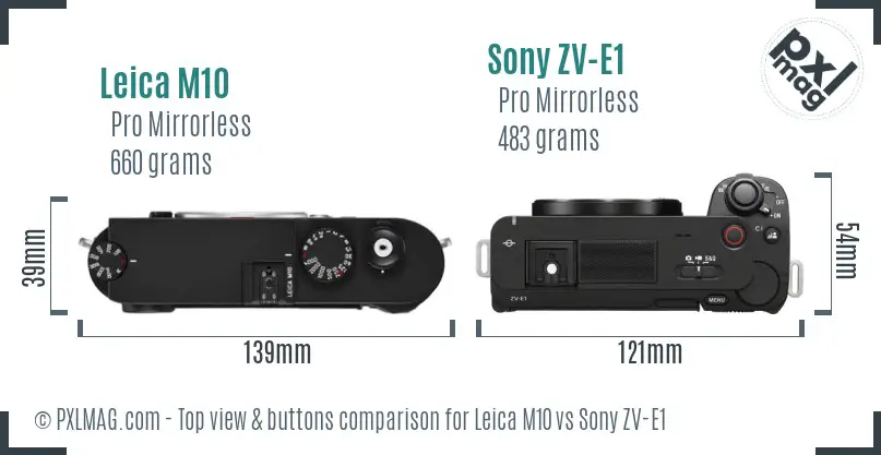 Leica M10 vs Sony ZV-E1 top view buttons comparison