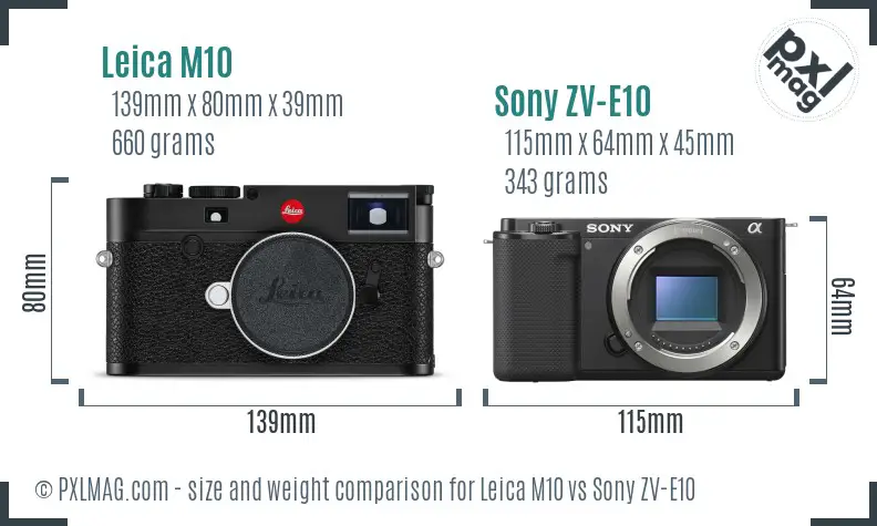 Leica M10 vs Sony ZV-E10 size comparison