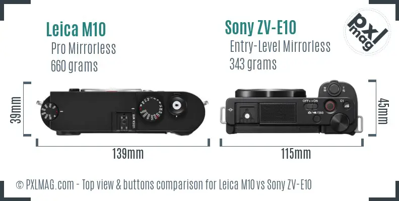 Leica M10 vs Sony ZV-E10 top view buttons comparison