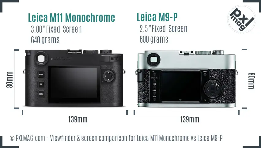 Leica M11 Monochrome vs Leica M9-P Screen and Viewfinder comparison