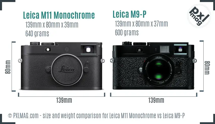 Leica M11 Monochrome vs Leica M9-P size comparison