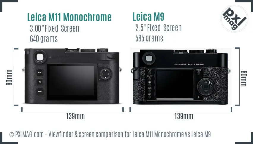 Leica M11 Monochrome vs Leica M9 Screen and Viewfinder comparison