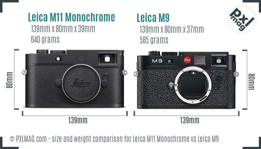 Leica M11 Monochrome vs Leica M9 size comparison