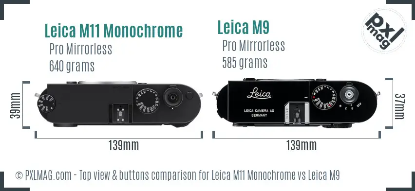 Leica M11 Monochrome vs Leica M9 top view buttons comparison