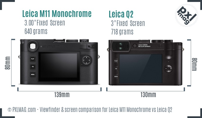 Leica M11 Monochrome vs Leica Q2 Screen and Viewfinder comparison