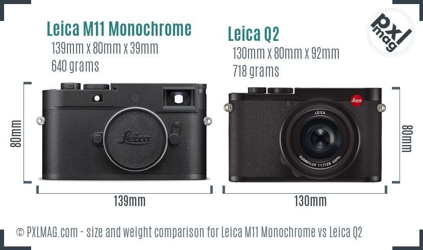 Leica M11 Monochrome vs Leica Q2 size comparison