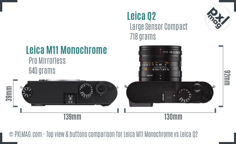 Leica M11 Monochrome vs Leica Q2 top view buttons comparison