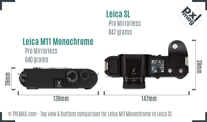 Leica M11 Monochrome vs Leica SL top view buttons comparison