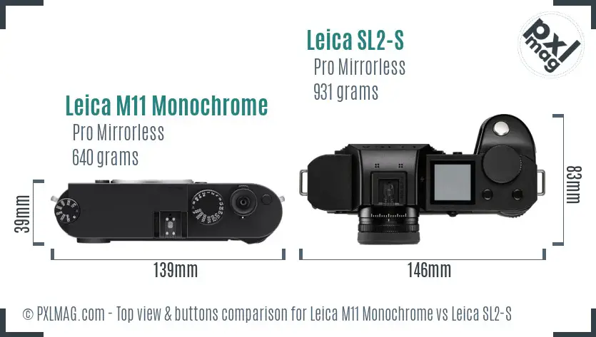 Leica M11 Monochrome vs Leica SL2-S top view buttons comparison