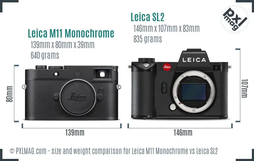 Leica M11 Monochrome vs Leica SL2 size comparison