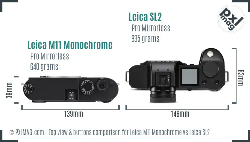 Leica M11 Monochrome vs Leica SL2 top view buttons comparison