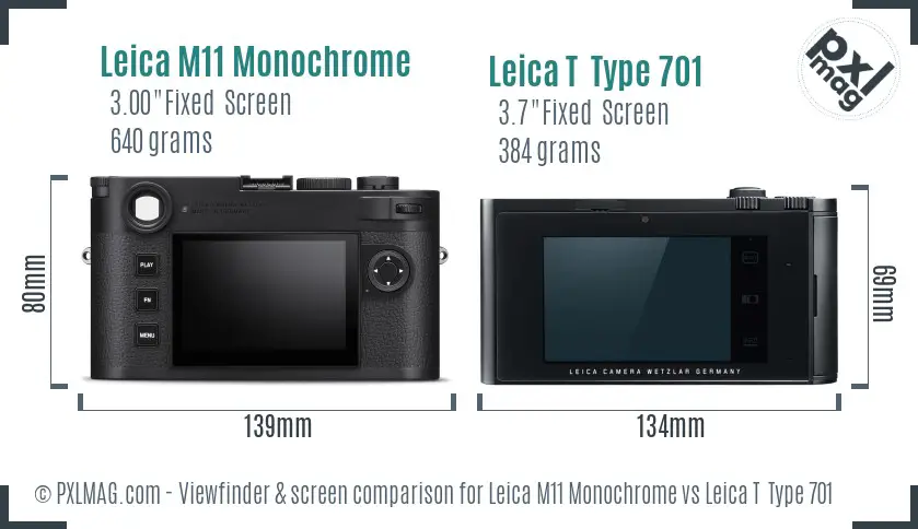Leica M11 Monochrome vs Leica T  Type 701 Screen and Viewfinder comparison