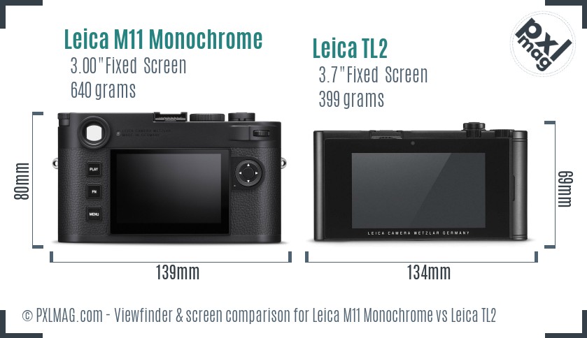 Leica M11 Monochrome vs Leica TL2 Screen and Viewfinder comparison