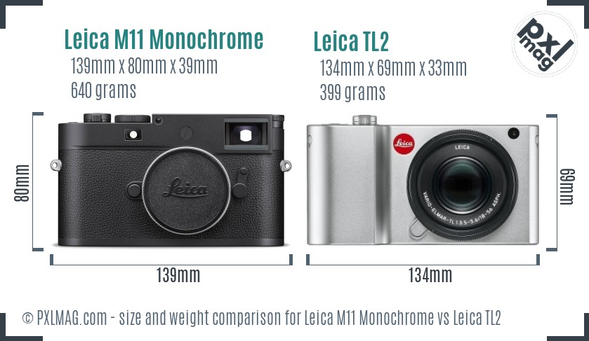 Leica M11 Monochrome vs Leica TL2 size comparison