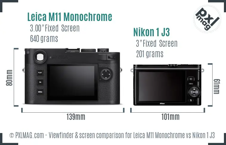 Leica M11 Monochrome vs Nikon 1 J3 Screen and Viewfinder comparison