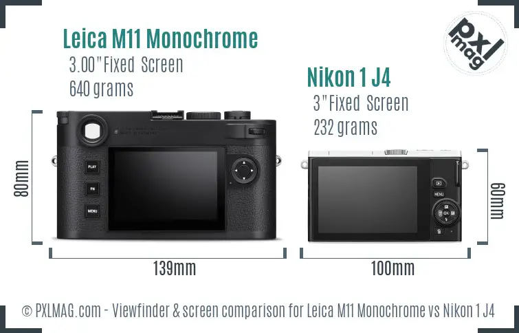 Leica M11 Monochrome vs Nikon 1 J4 Screen and Viewfinder comparison